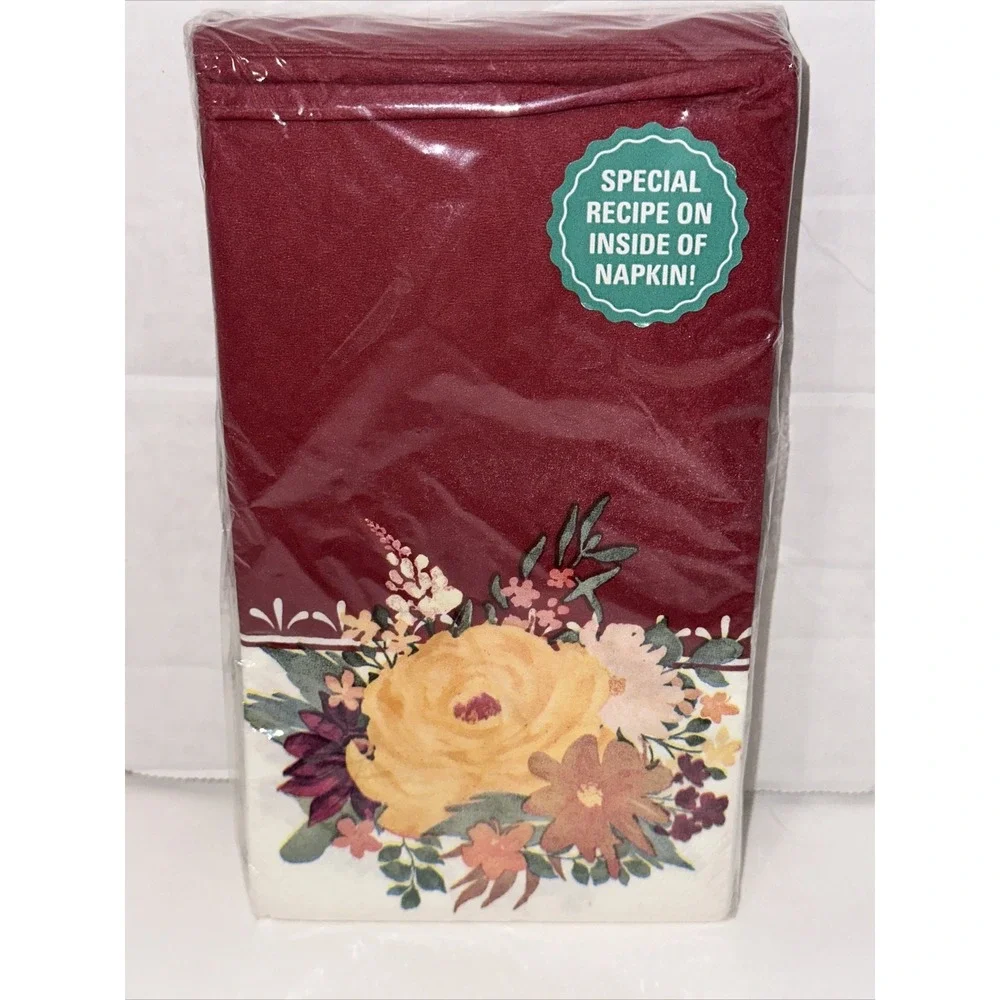 Pioneer Woman Burgundy Floral Paper Napkins 24 Count 2 Ply Recipe Inside PW76638
